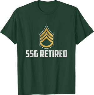 Retired E-6 Staff Sergeant SSG Rank Insignia Veteran Papa T-Shirt - T-Shirt | Forest