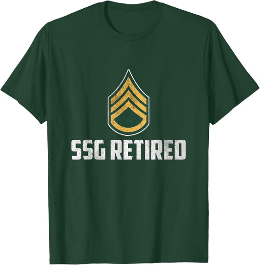 Retired E-6 Staff Sergeant SSG Rank Insignia Veteran Papa T-Shirt - T-Shirt | Forest