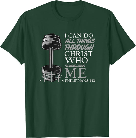 Can Do All Things Weightlifter Christian Gym Bible Verse T-Shirt - T-Shirt | Forest