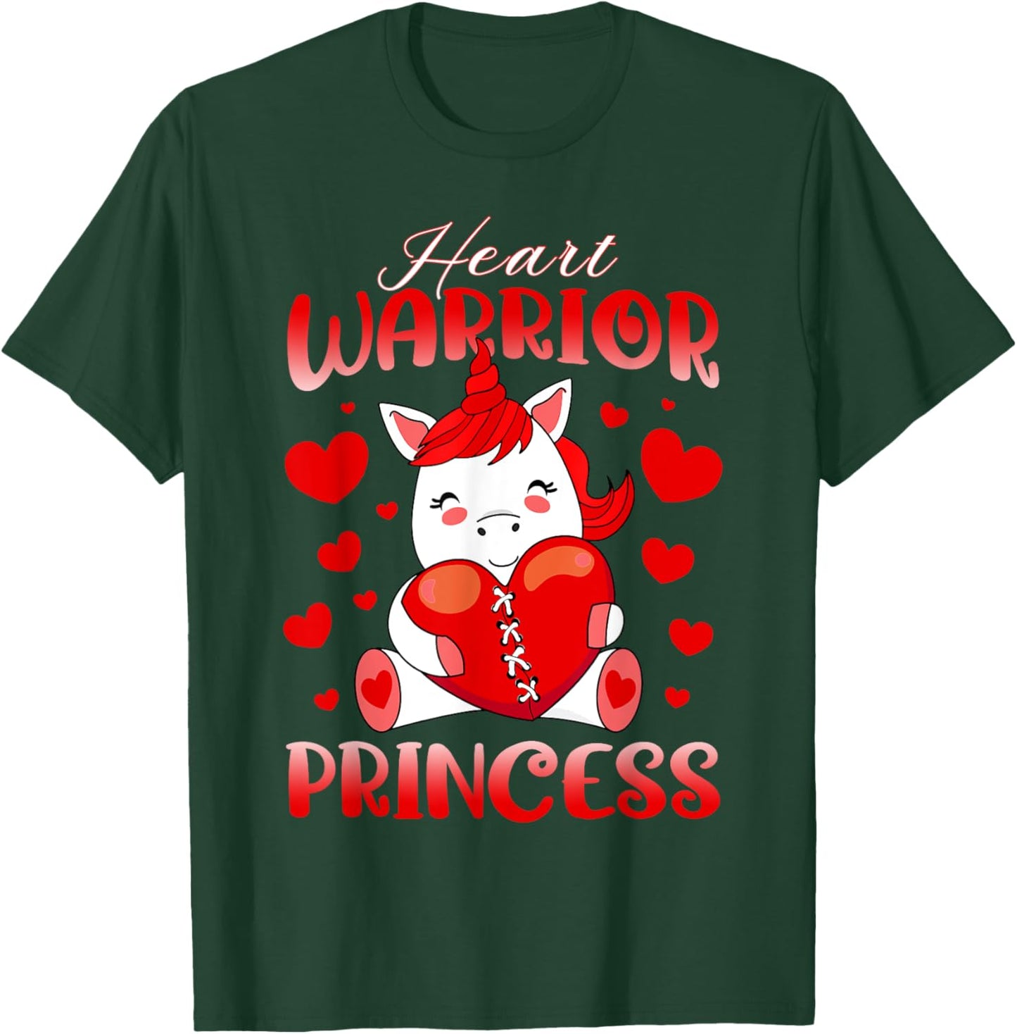 Heart Warrior Princess Heart Disease Red Ribbon Unicorn Girl T-Shirt - T-Shirt | Forest