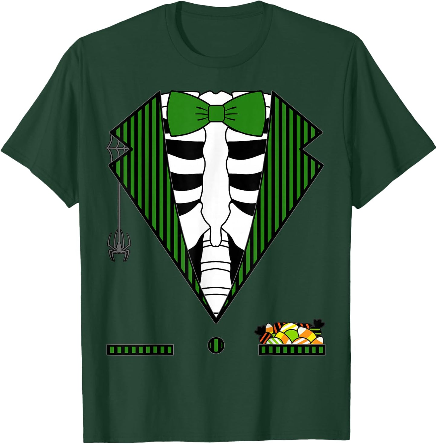 Easy Halloween Costume Shirts Green Striped Skeleton Tuxedo T-Shirt - T-Shirt | Forest