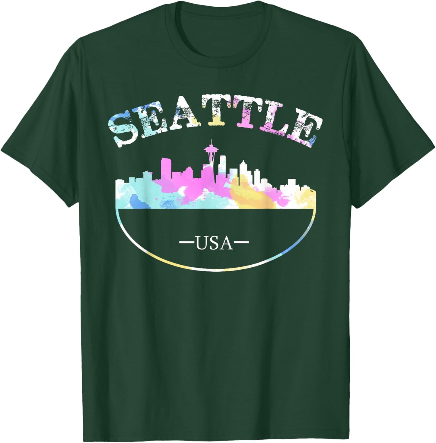 Grunge Seattle Skyline Distressed Look Design T-Shirt - T-Shirt | Forest