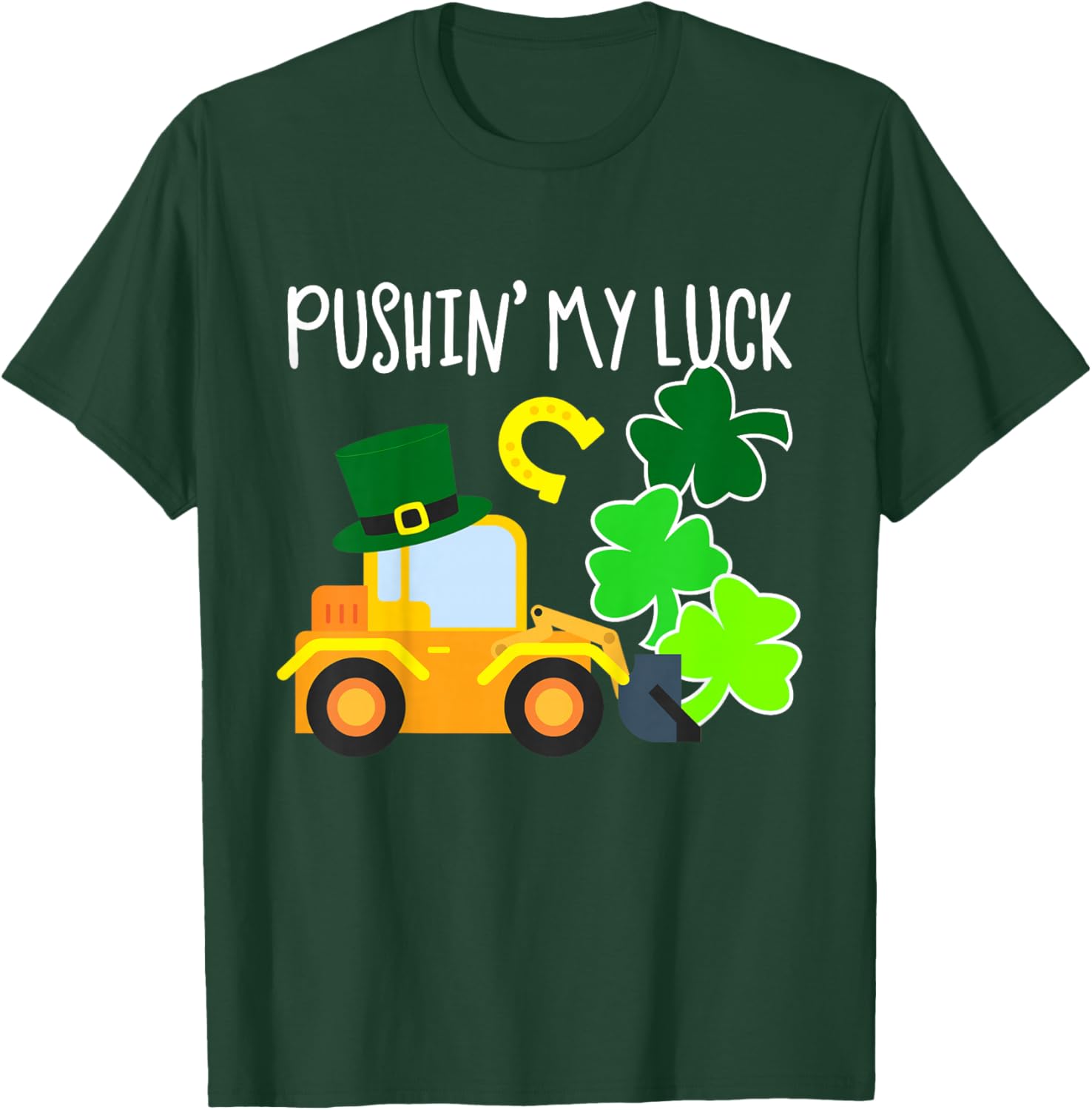 Pushing My Luck Toddler Boy Tractor St Patricks Day Truck T-Shirt - T-Shirt | Forest