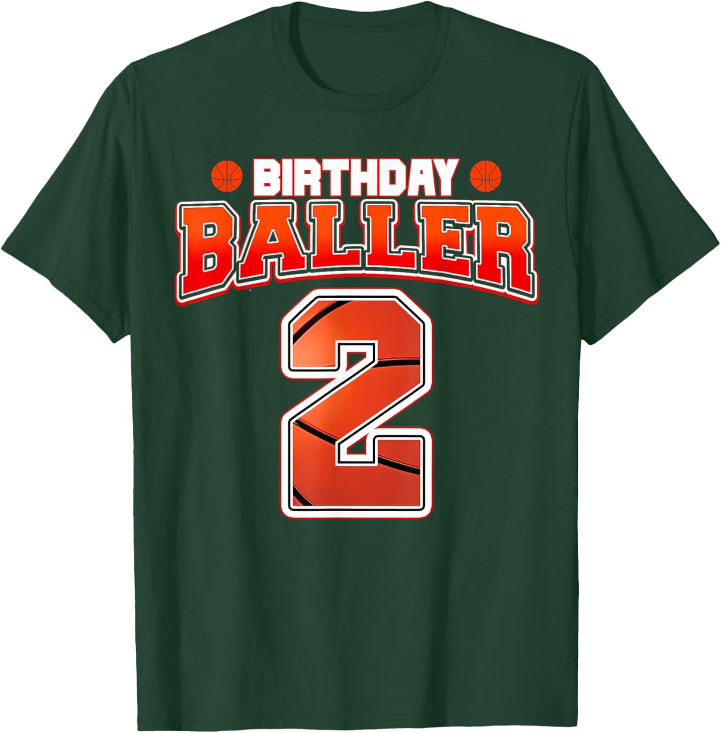 Kids Two 2 Year Old Basketball Theme 2nd Birthday Baller T-Shirt - T-Shirt | Forest