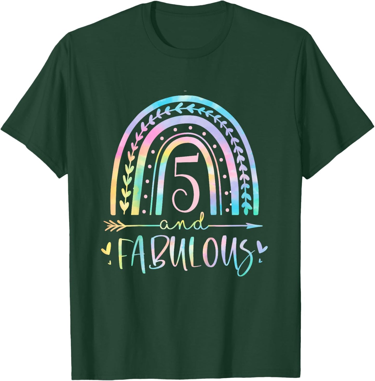 Kids 5 and Fabulous Rainbow Five Year Old Girls Bday Tie Dye T-Shirt - T-Shirt | Forest
