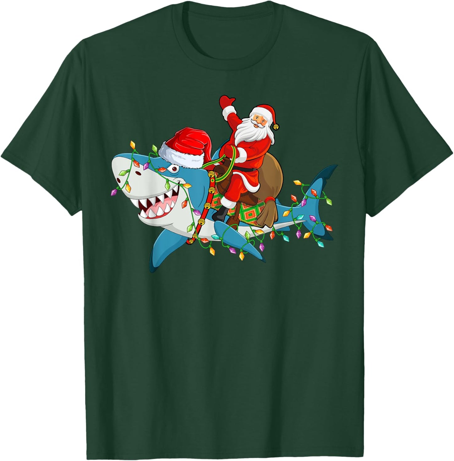 Shark Lover Xmas Lights Santa Ride Shark Christmas T-Shirt - T-Shirt | Forest
