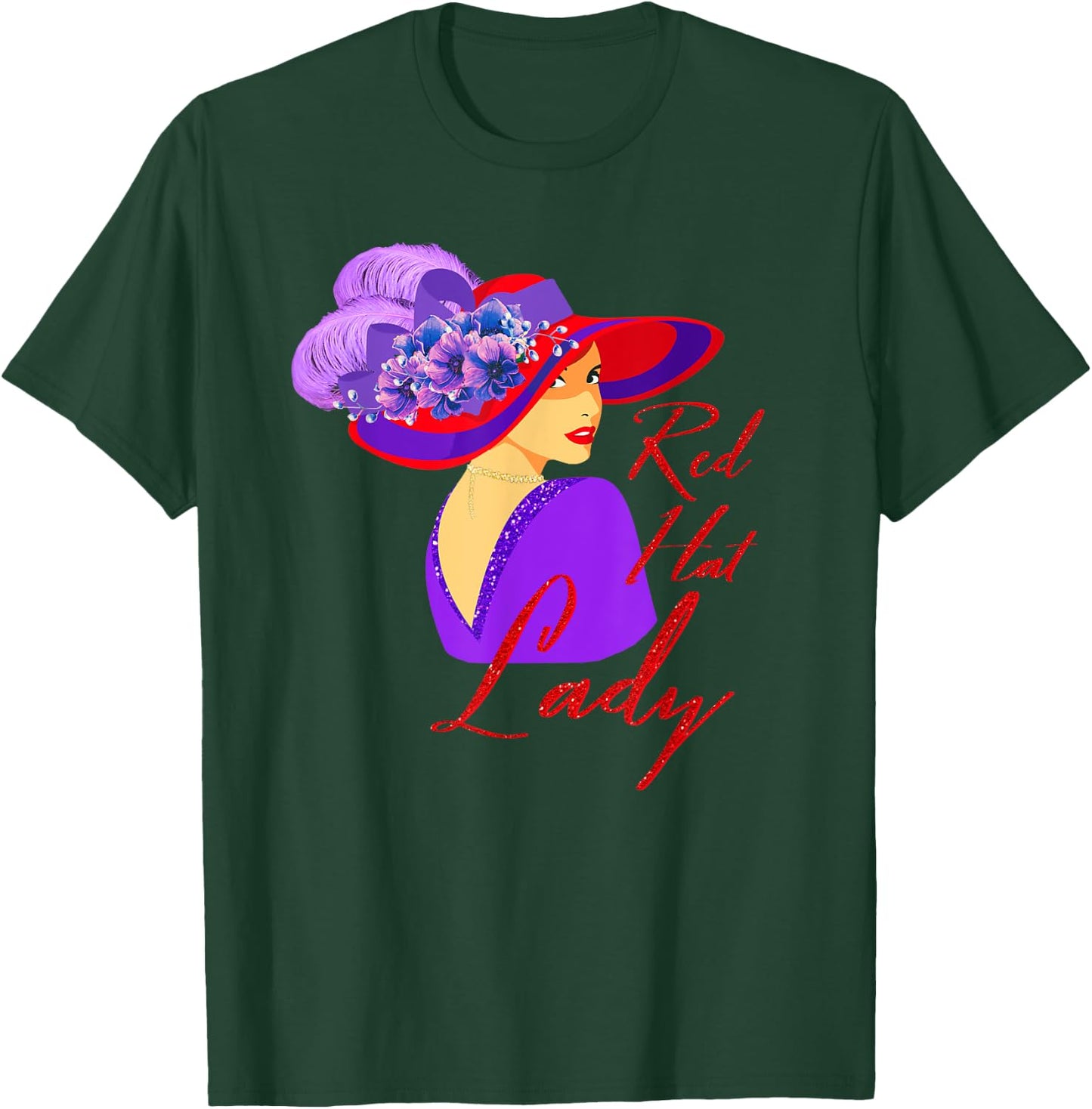 Red Hat Elegant Lady Vintage Style T-Shirt - T-Shirt | Forest