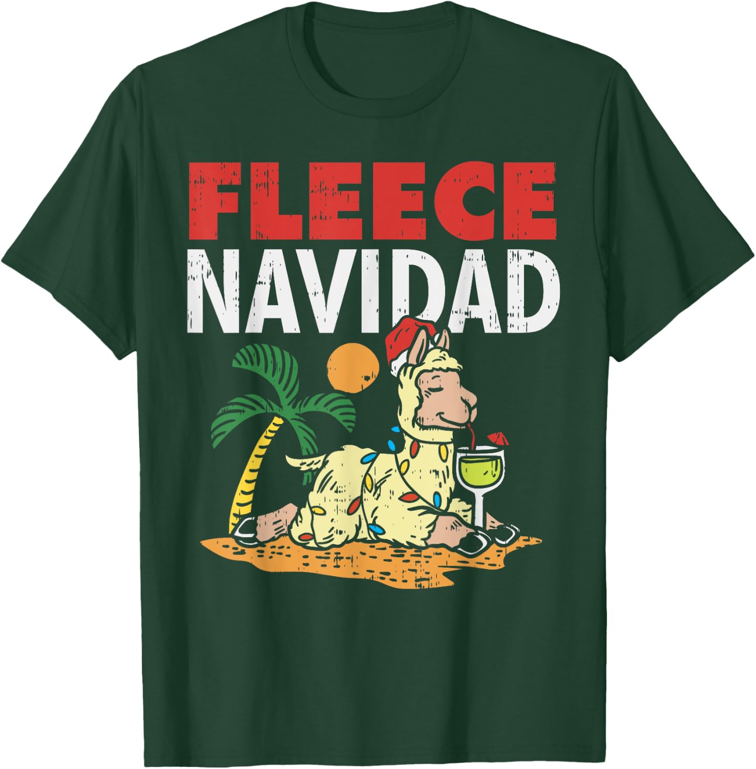 Fleece Navidad Summer Llama Funny Christmas In July Gift T-Shirt - T-Shirt | Forest