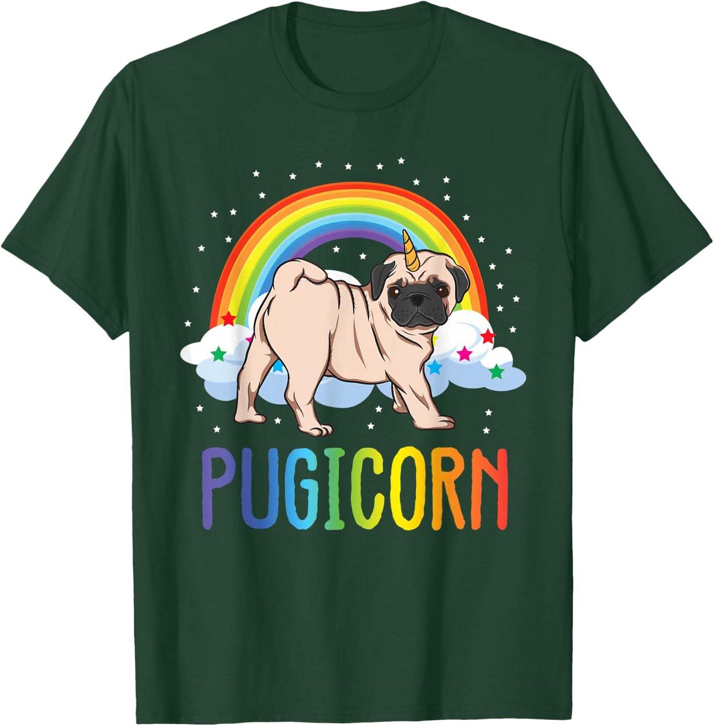 Pugicorn Pug Unicorn Space Galaxy Rainbow Girls Kids Gifts T-Shirt - T-Shirt | Forest