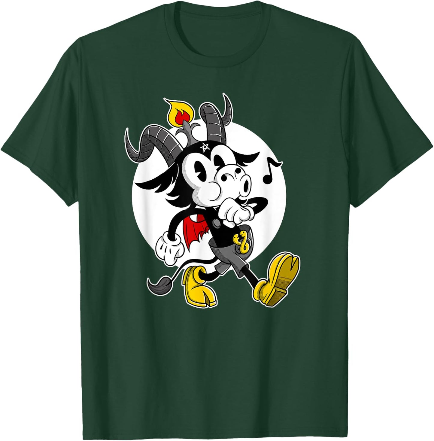 Atheist Satan Cute Baphomet goat whistling old Cartoon T-Shirt - T-Shirt | Forest