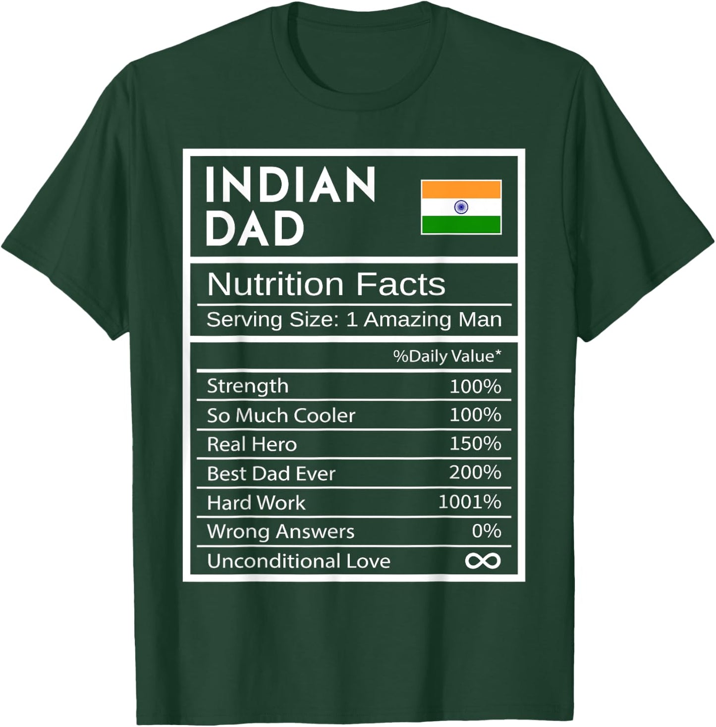 Indian Dad Nutrition Facts National Pride Gift Dad T-Shirt - T-Shirt | Forest