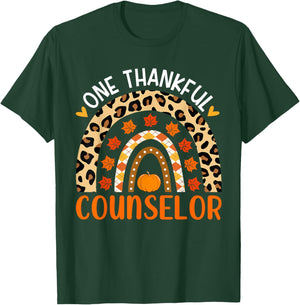 One Thankful Counselor Thanksgiving Rainbow Counselor Fall T-Shirt - T-Shirt | Forest