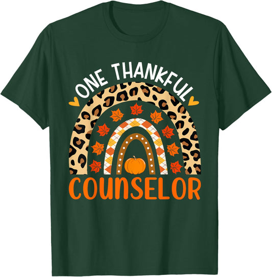 One Thankful Counselor Thanksgiving Rainbow Counselor Fall T-Shirt - T-Shirt | Forest