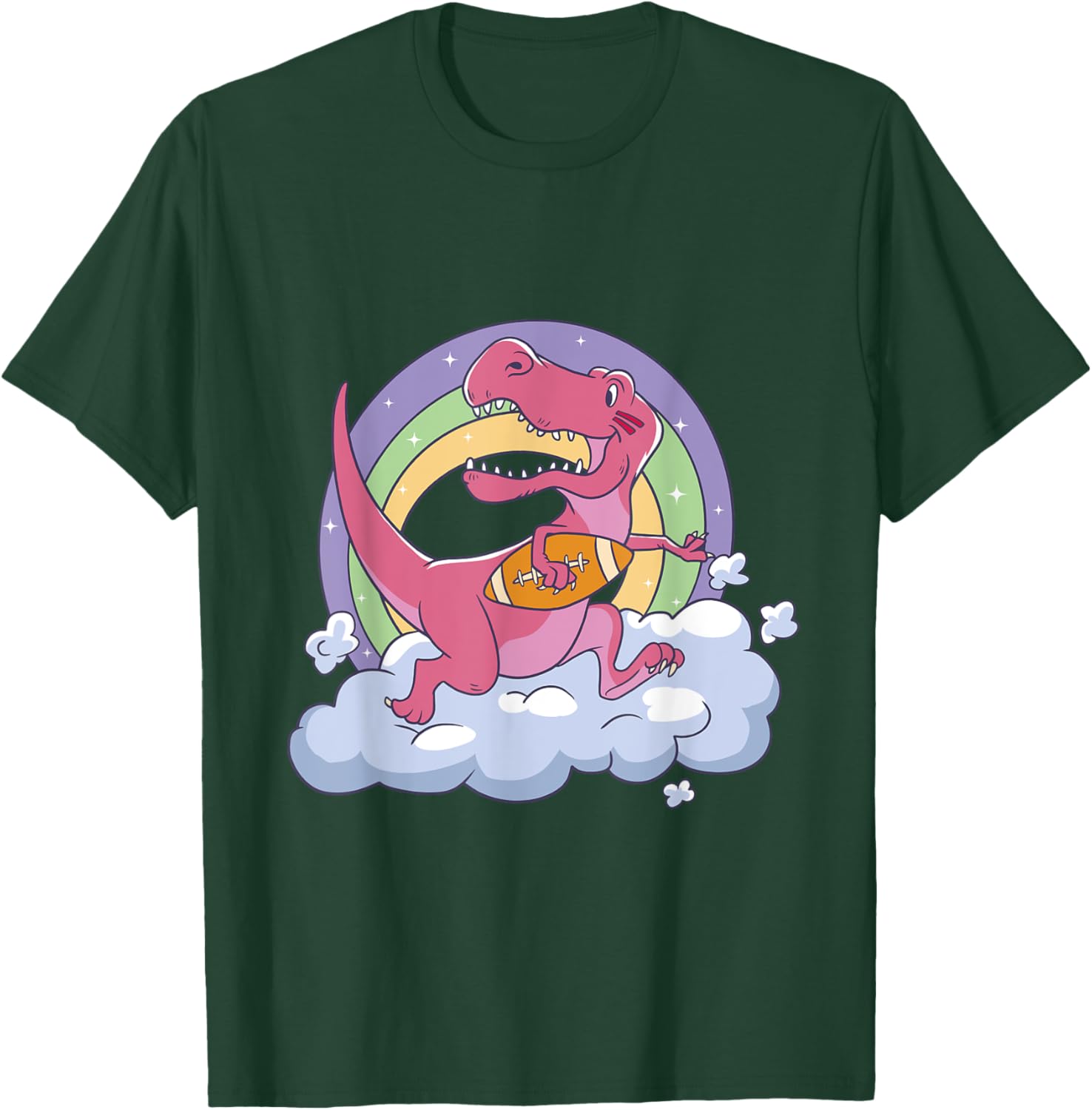 Cute T-Rex Dinosaur Playing Football Cartoon Sports Graphic T-Shirt - T-Shirt | Forest