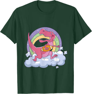 Cute T-Rex Dinosaur Playing Football Cartoon Sports Graphic T-Shirt - T-Shirt | Forest