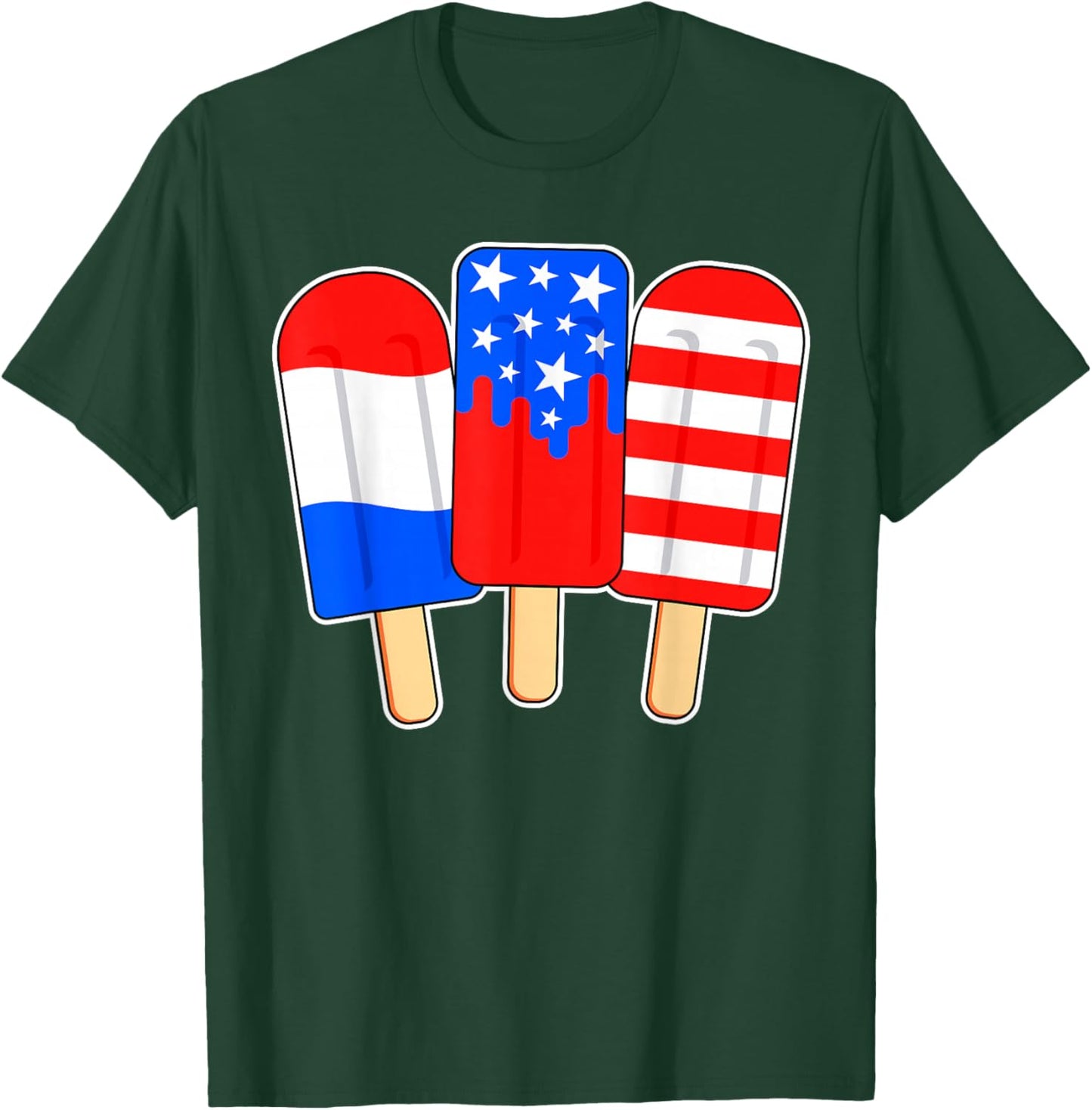 Retro Patriotic July 4th Popsicle Red White Blue Boys Girls T-Shirt - T-Shirt | Forest