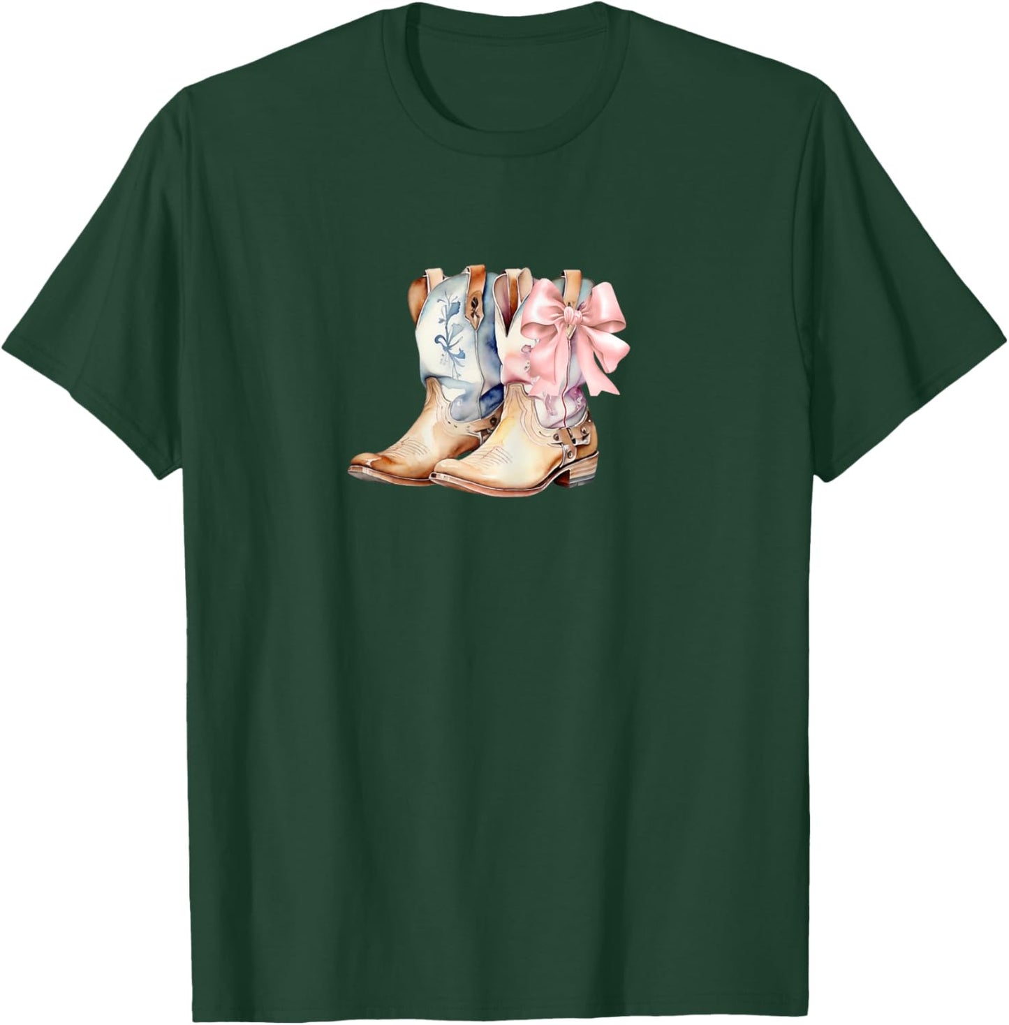 Coquette Pink Bow and Cowboy Boots, Pretty Country T-Shirt - T-Shirt | Forest
