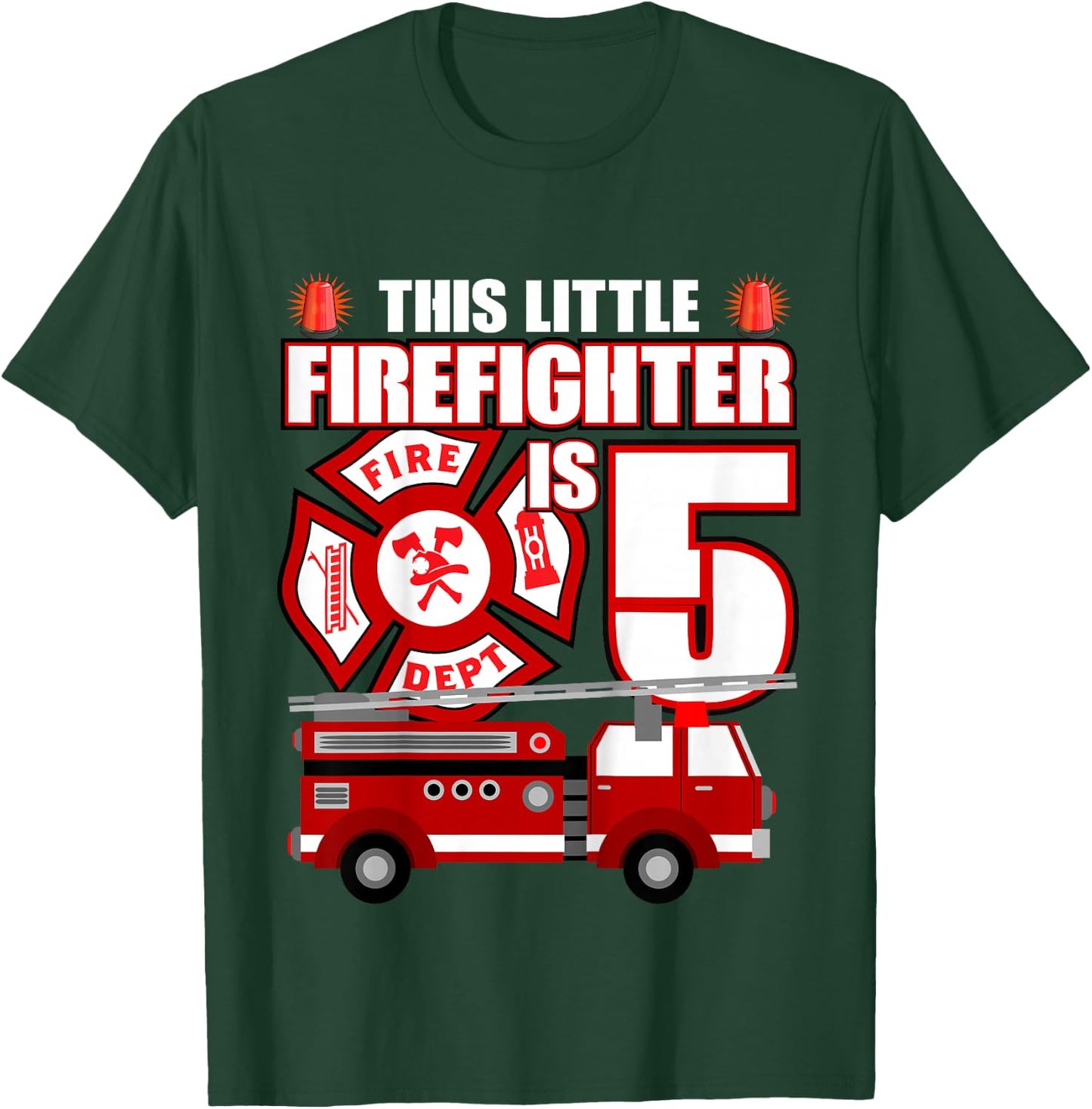 5 Year Old Firefighter Birthday Party Fire Truck 5th Gift T-Shirt - T-Shirt | Forest