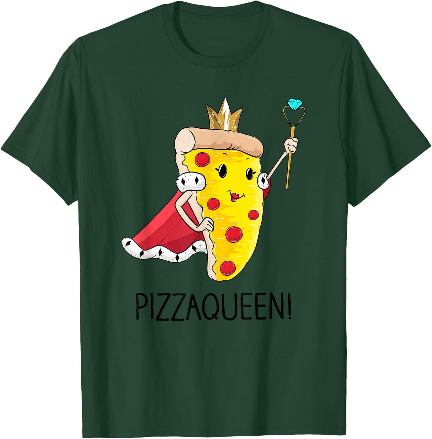 Kids Funny Pizza Queen Shirt Salami Pizza Fast Food Girl T-Shirt - T-Shirt | Forest