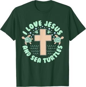 I Love Jesus & Sea Turtles Christian Faith Cross Beach Gift T-Shirt - T-Shirt | Forest