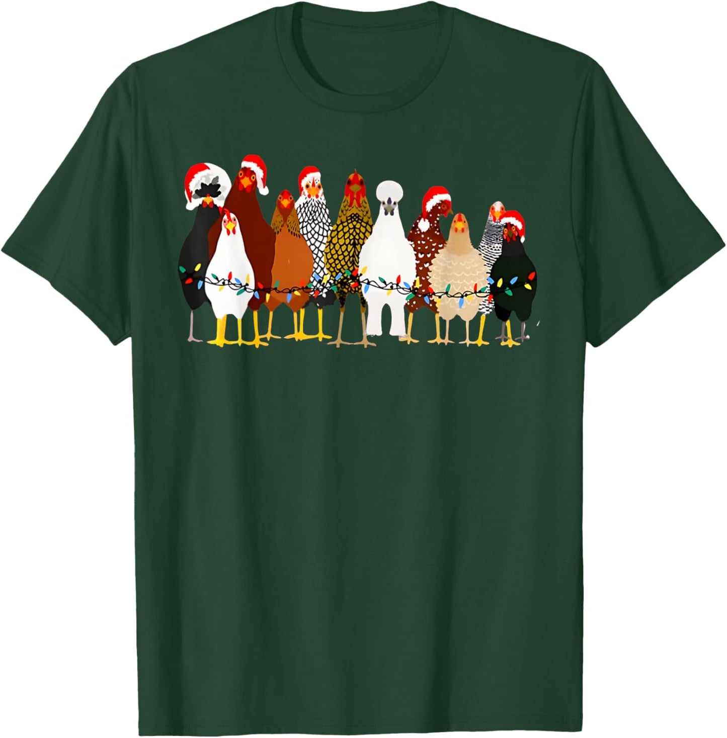 Cute Christmas Chickens Santa Farm Chickens Animals Pajamas T-Shirt - T-Shirt | Forest