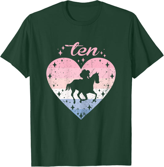 10 Year Old Cute Horse Riding Birthday Girl 10th B-day T-Shirt - T-Shirt | Forest