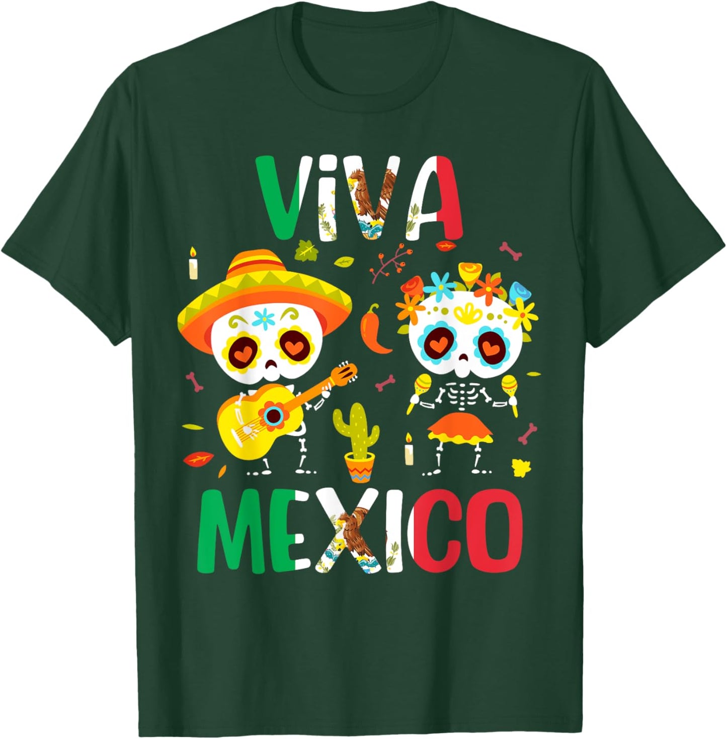 Viva Mexico Shirt Women Boys Girls Kids Mexican Flag Fiesta T-Shirt - T-Shirt | Forest