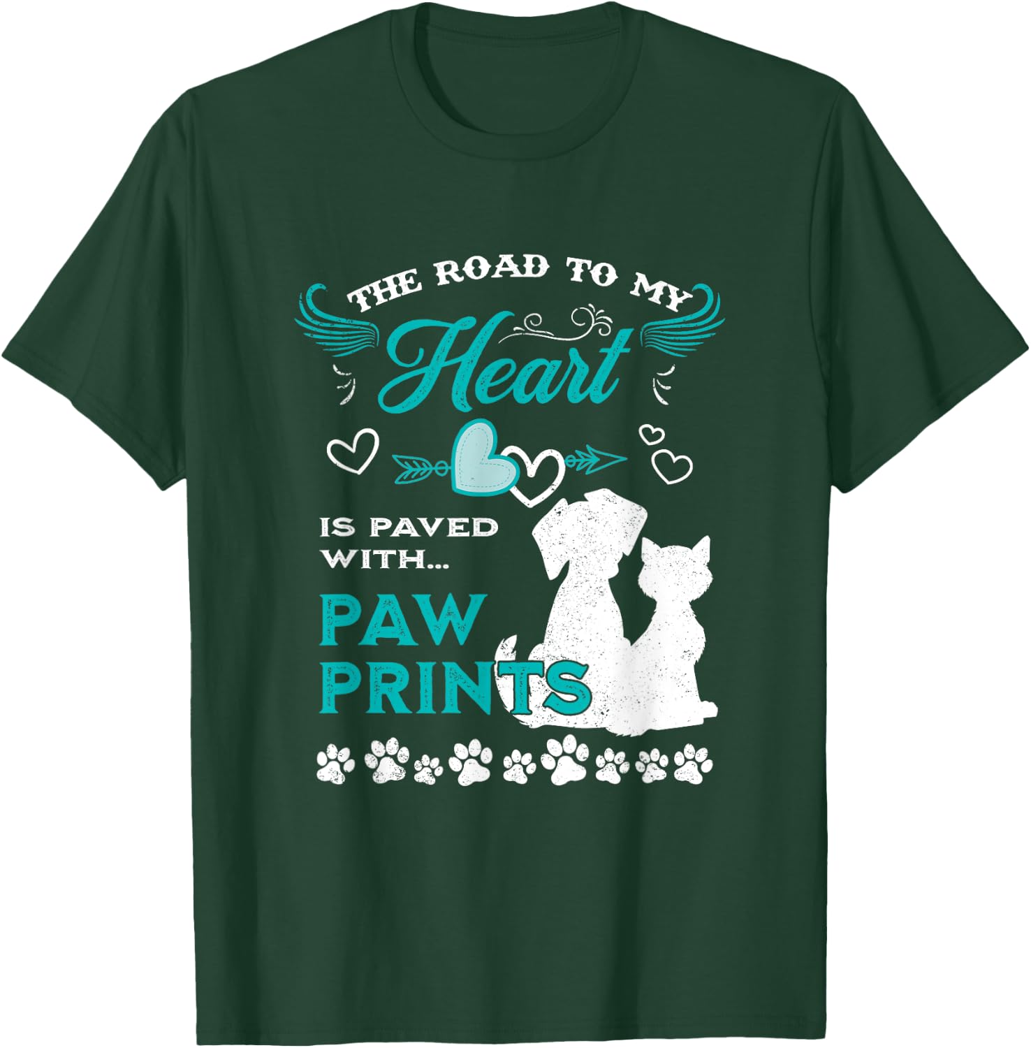 Dog Lovers The Road To My Heart Is Paved With Paw Prints Cat Women Girls Kids T-Shirt - T-Shirt | Forest