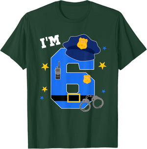 6th Birthday Police Theme 6 Year Old Birthday Police Officer T-Shirt - T-Shirt | Forest