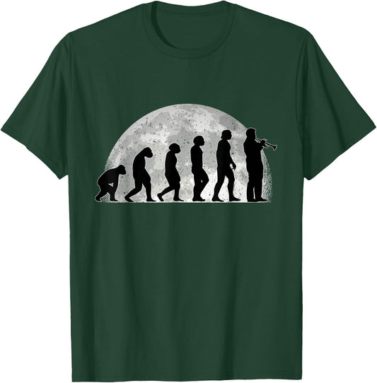 Trumpet Evolution Moon Trumpeter Jazz Music T-Shirt - T-Shirt | Forest