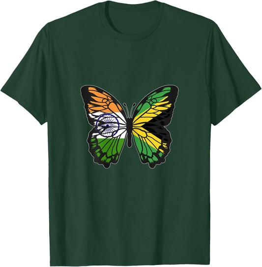India and Jamaica Mix Butterfly Half Indian half Jamaican T-Shirt - T-Shirt | Forest