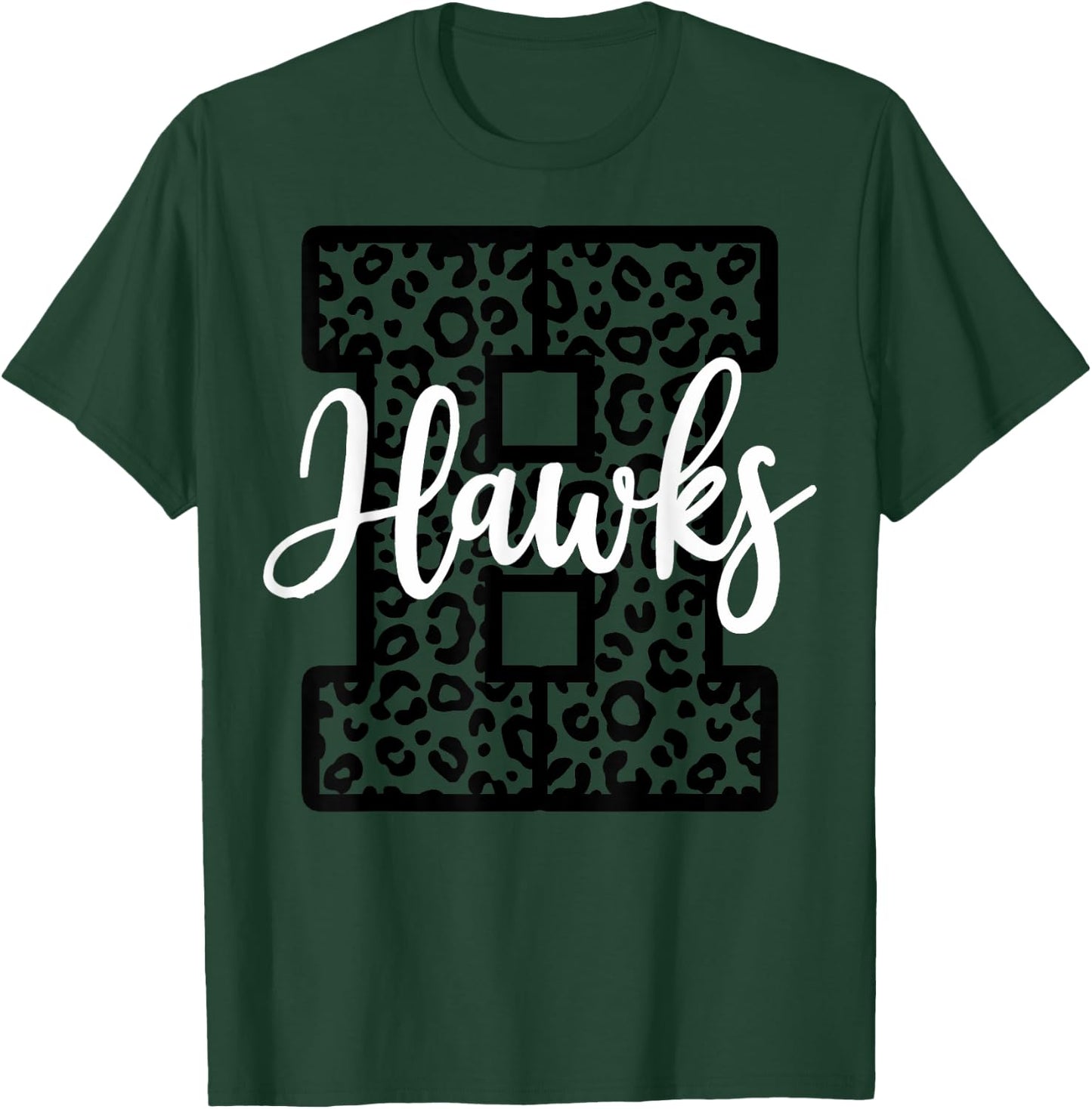 Hawks School Spirit Sport Leopard Cheer Fan Game Day T-Shirt - T-Shirt | Forest