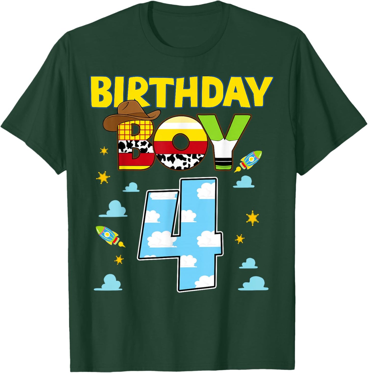 Western Family Birthday Boy Shirt 4 Cowboy 4th Birthday T-Shirt - T-Shirt | Forest
