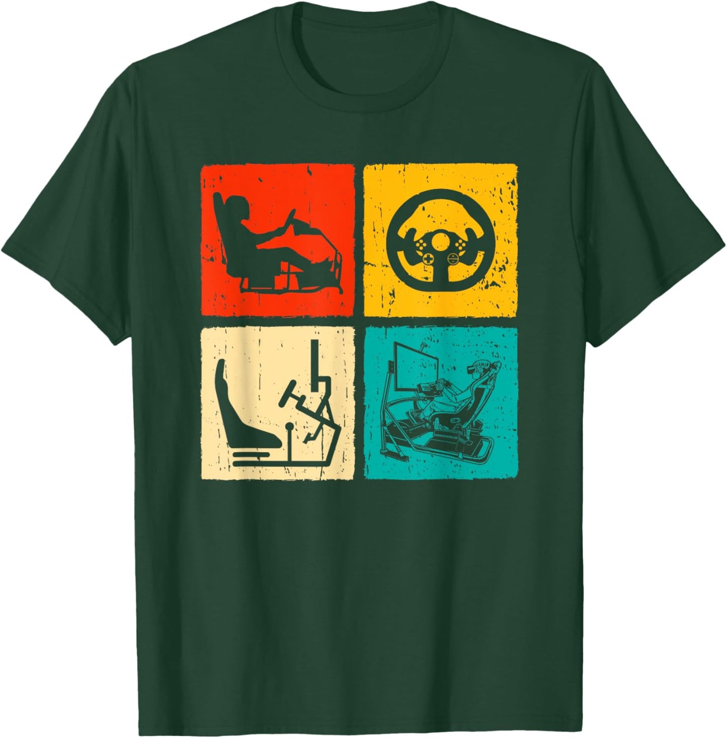 Sim Racing Retro Vintage Simulator Cockpit Racer Experience T-Shirt - T-Shirt | Forest