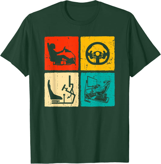 Sim Racing Retro Vintage Simulator Cockpit Racer Experience T-Shirt - T-Shirt | Forest