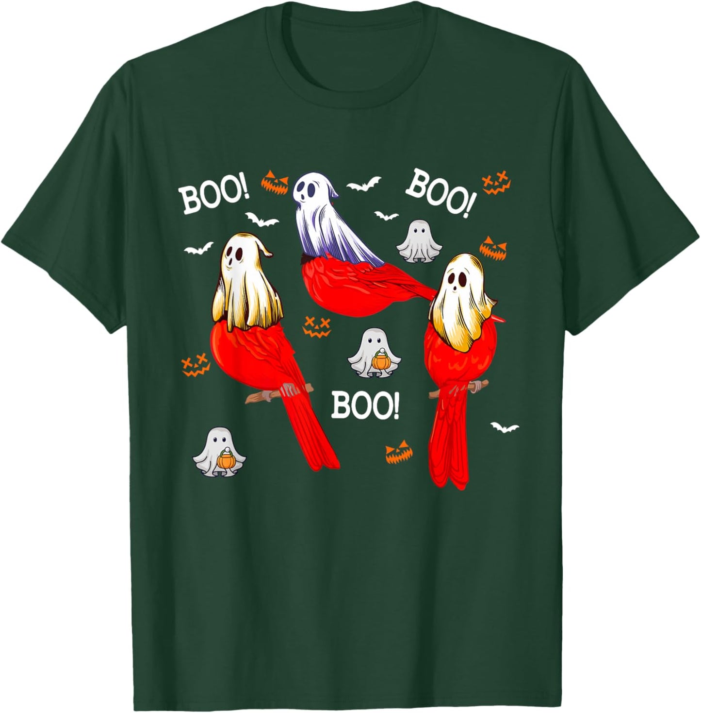 Three Halloween Cardinal Birds As Boo Ghost Costume Kids T-Shirt - T-Shirt | Forest