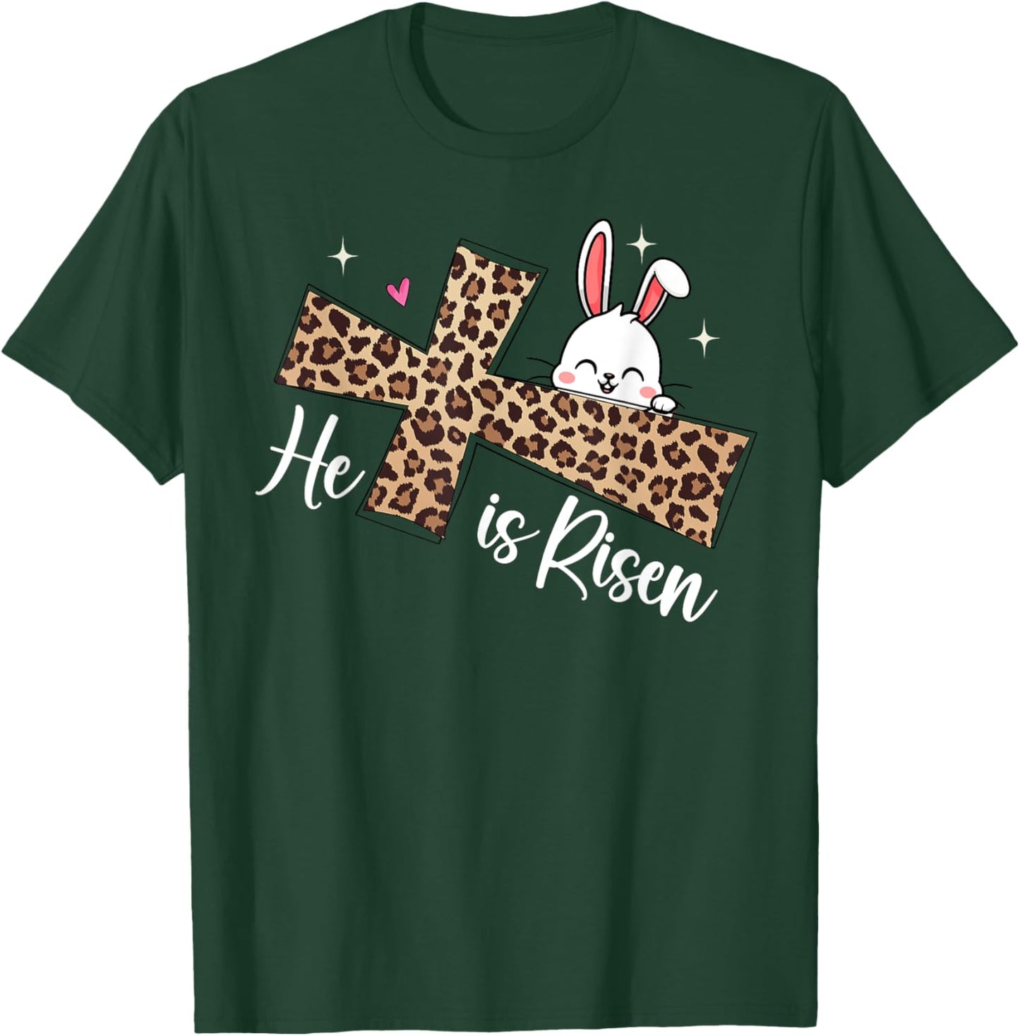 He Is Risen Leopard Cross Bunny Easter Day Christian Faith T-Shirt - T-Shirt | Forest