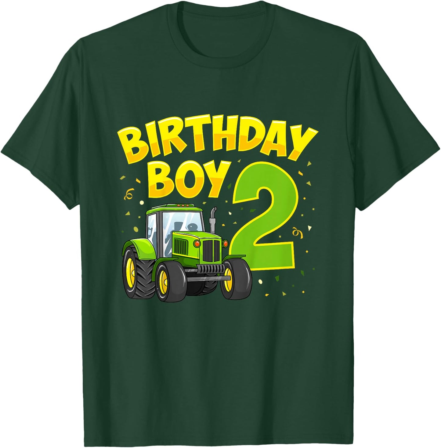 Kids 2nd Birthday Boy 2 Year Old Farm Truck Tractor Party T-Shirt - T-Shirt | Forest