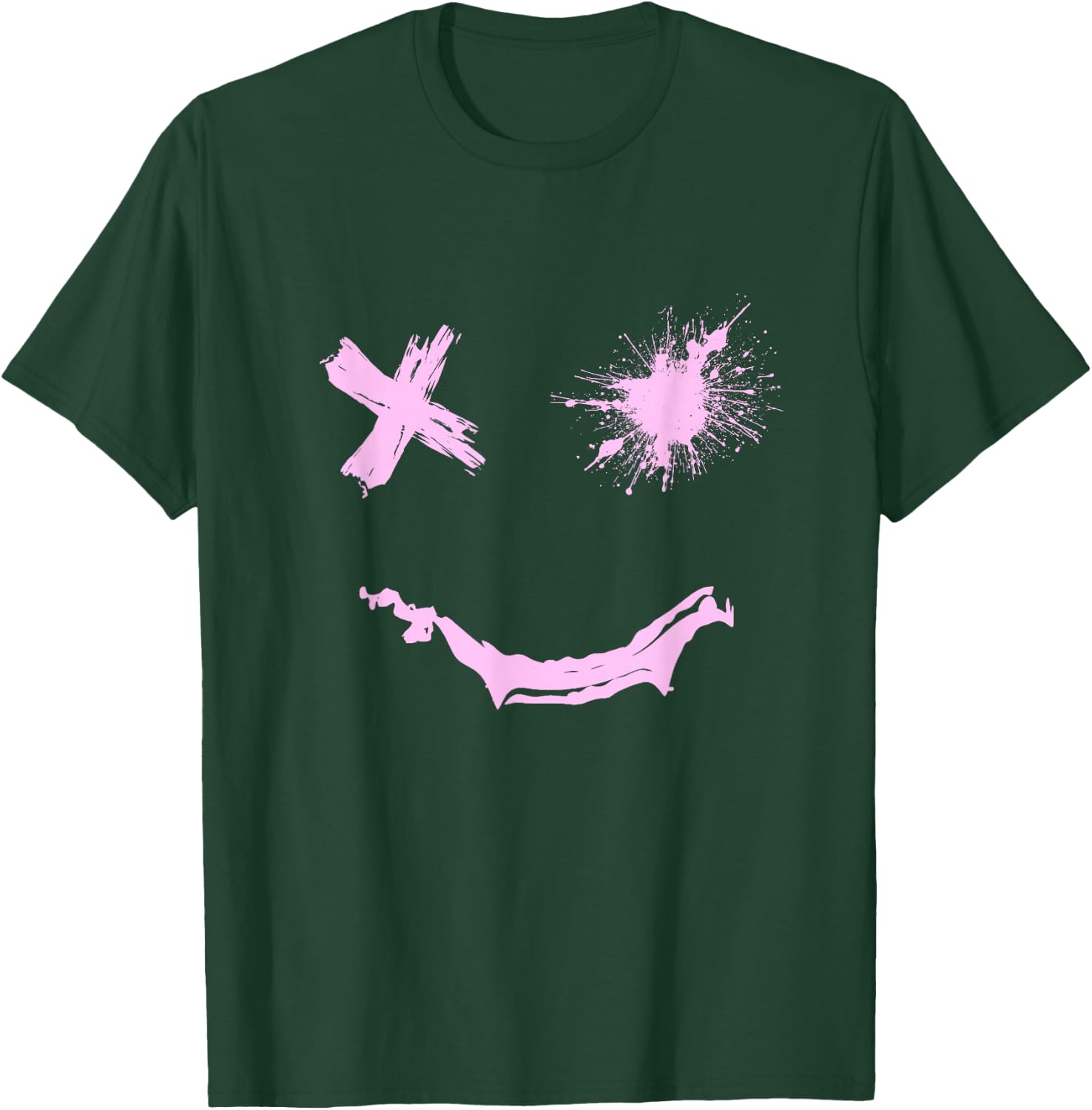 Pink Grunge Face Smile Color Graphic Pink T-Shirt - T-Shirt | Forest
