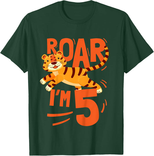 Kids Tiger 5th Birthday Jungle Party Tiger Age 5 Wild Animal T-Shirt - T-Shirt | Forest