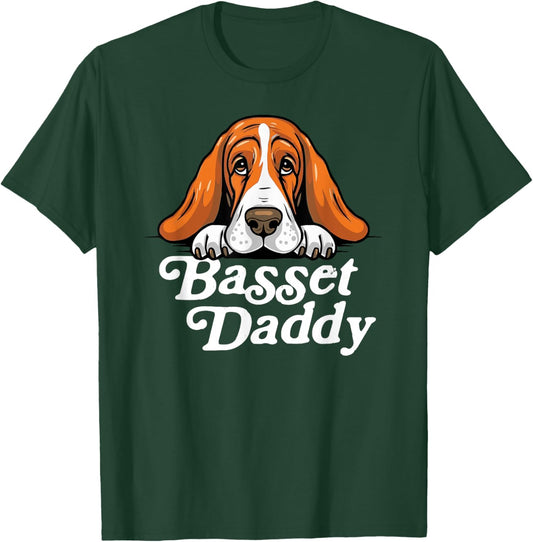 Basset Daddy Basset Hound Dad Puppy Cute Retro Dog Dad 80s T-Shirt - T-Shirt | Forest