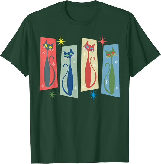 Mid Century Modern Cat Art Atomic Cats Vintage Retro Women T-Shirt - T-Shirt | Forest