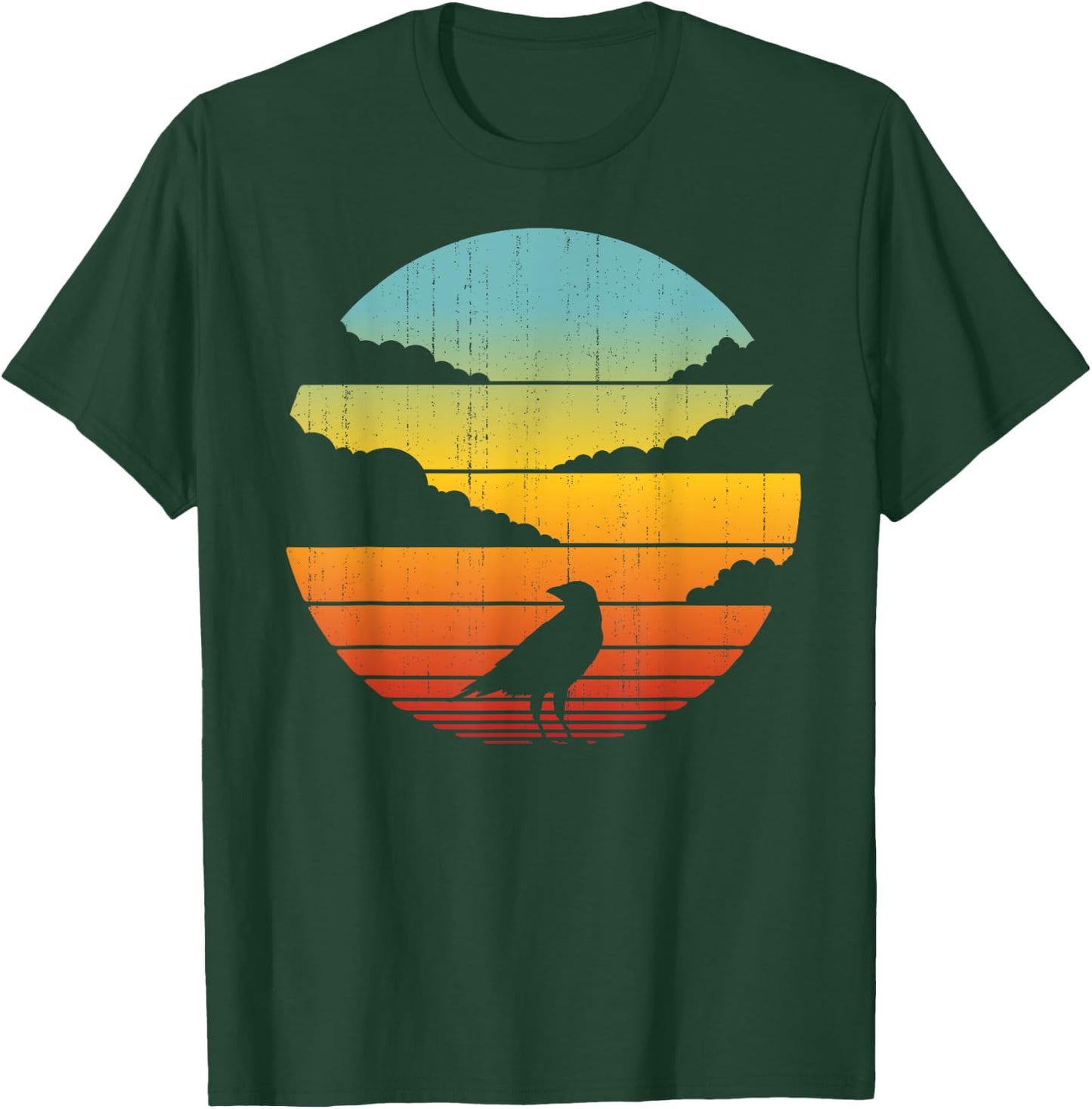 Crow Retro Vintage 60s 70s Sunset Bird Lovers Men Women T-Shirt - T-Shirt | Forest