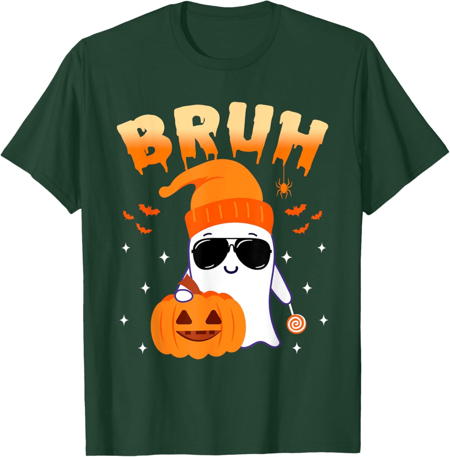 Bruh Ghost Halloween Cute Ghost Trick Or Treat Candy Kids T-Shirt - T-Shirt | Forest