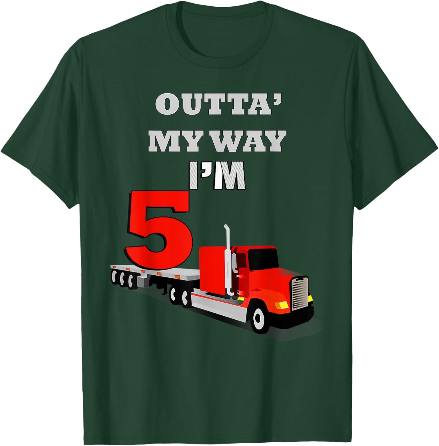 Birthday 5 yr Old Trucks Semi Truck 5th Birthday T-Shirt - T-Shirt | Forest