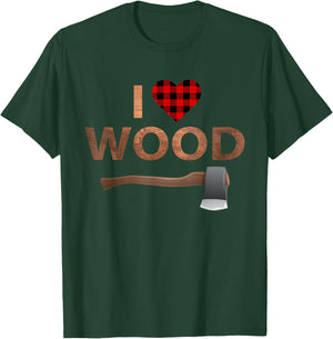 I Love Wood Lumberjack Heart Halloween Party Gift T-Shirt - T-Shirt | Forest