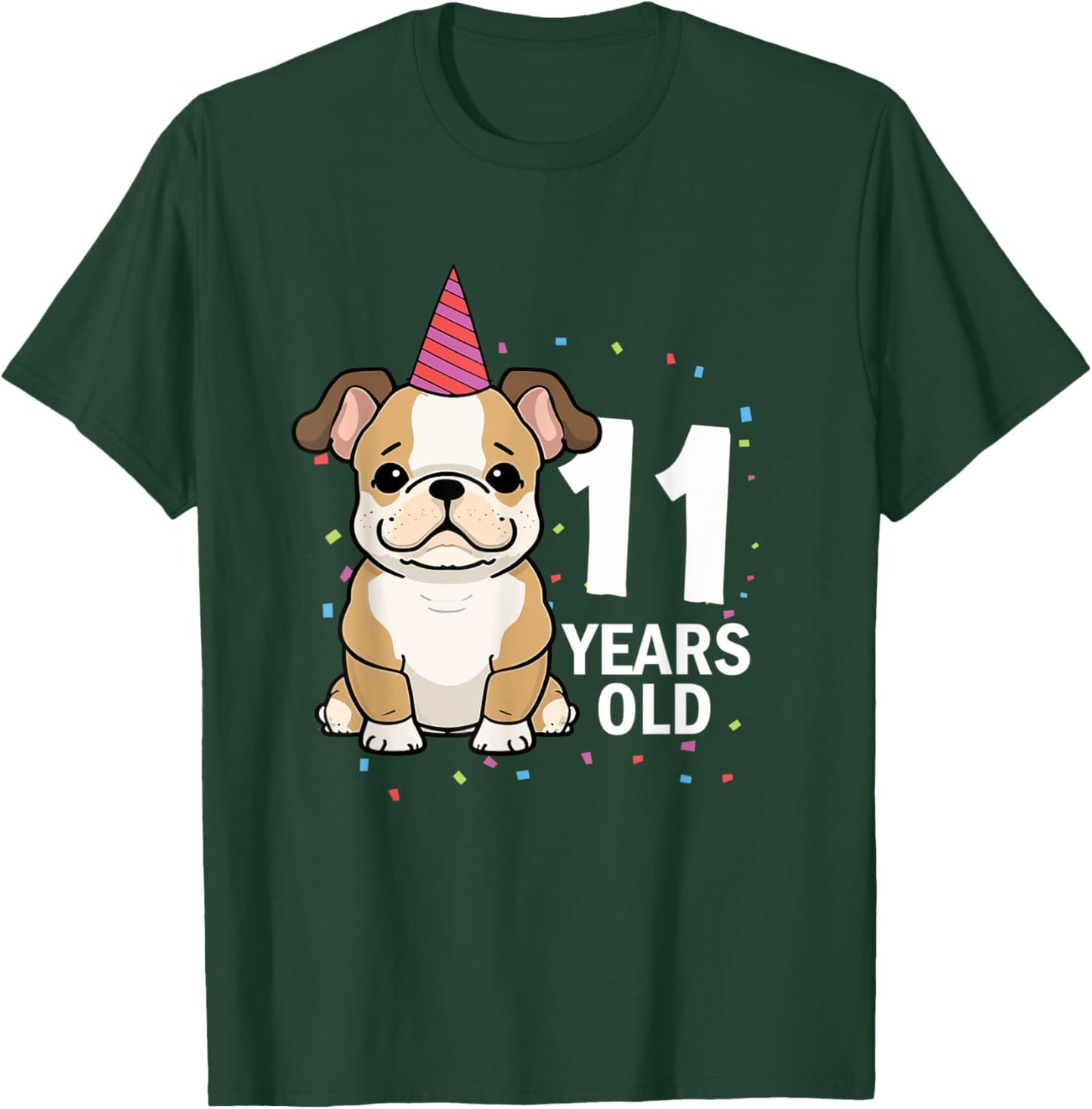 11 Years Old Birthday Bulldog Dog Lover 11th Bday Party Kid T-Shirt - T-Shirt | Forest