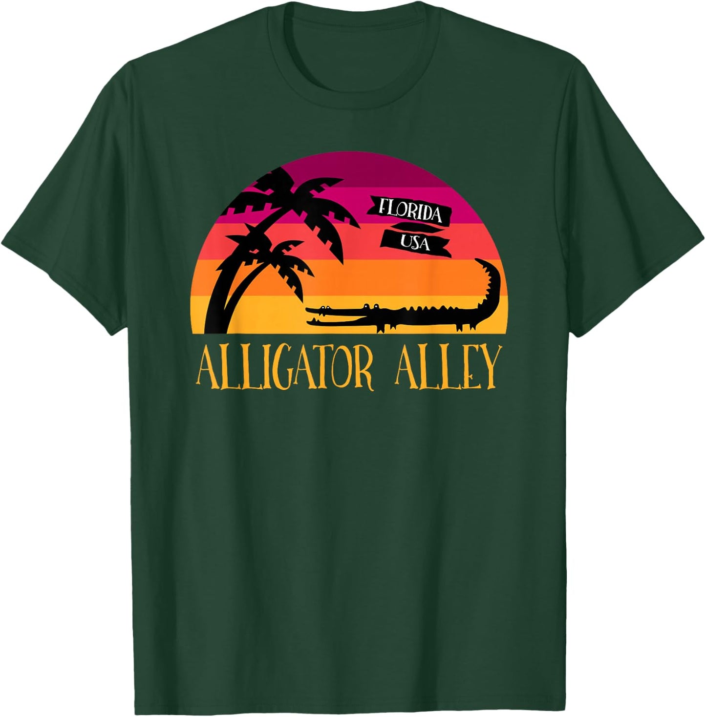 Alligator Alley Retro Sunset Florida T-Shirt - T-Shirt | Forest