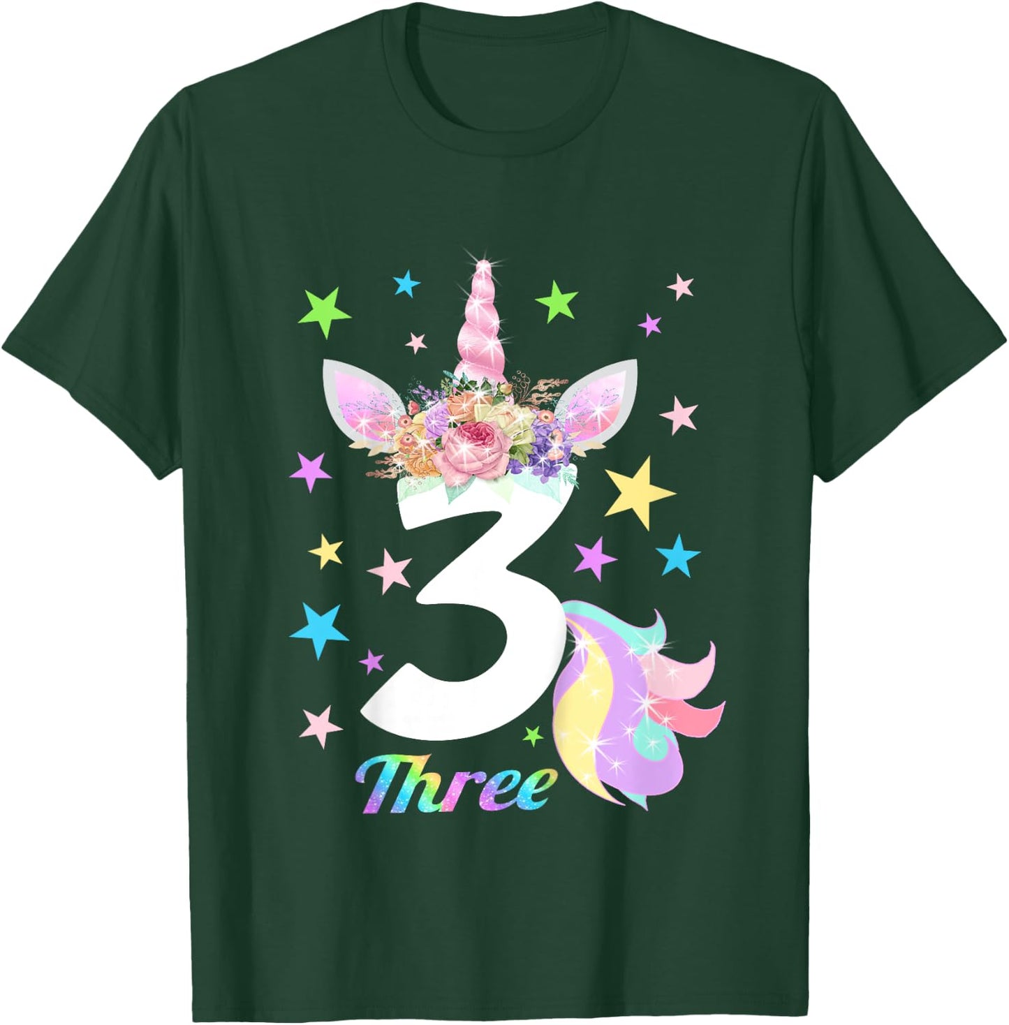 Number 3 (Three) 3 Year Old Unicorn 3rd Birthday Shirt T-Shirt - T-Shirt | Forest