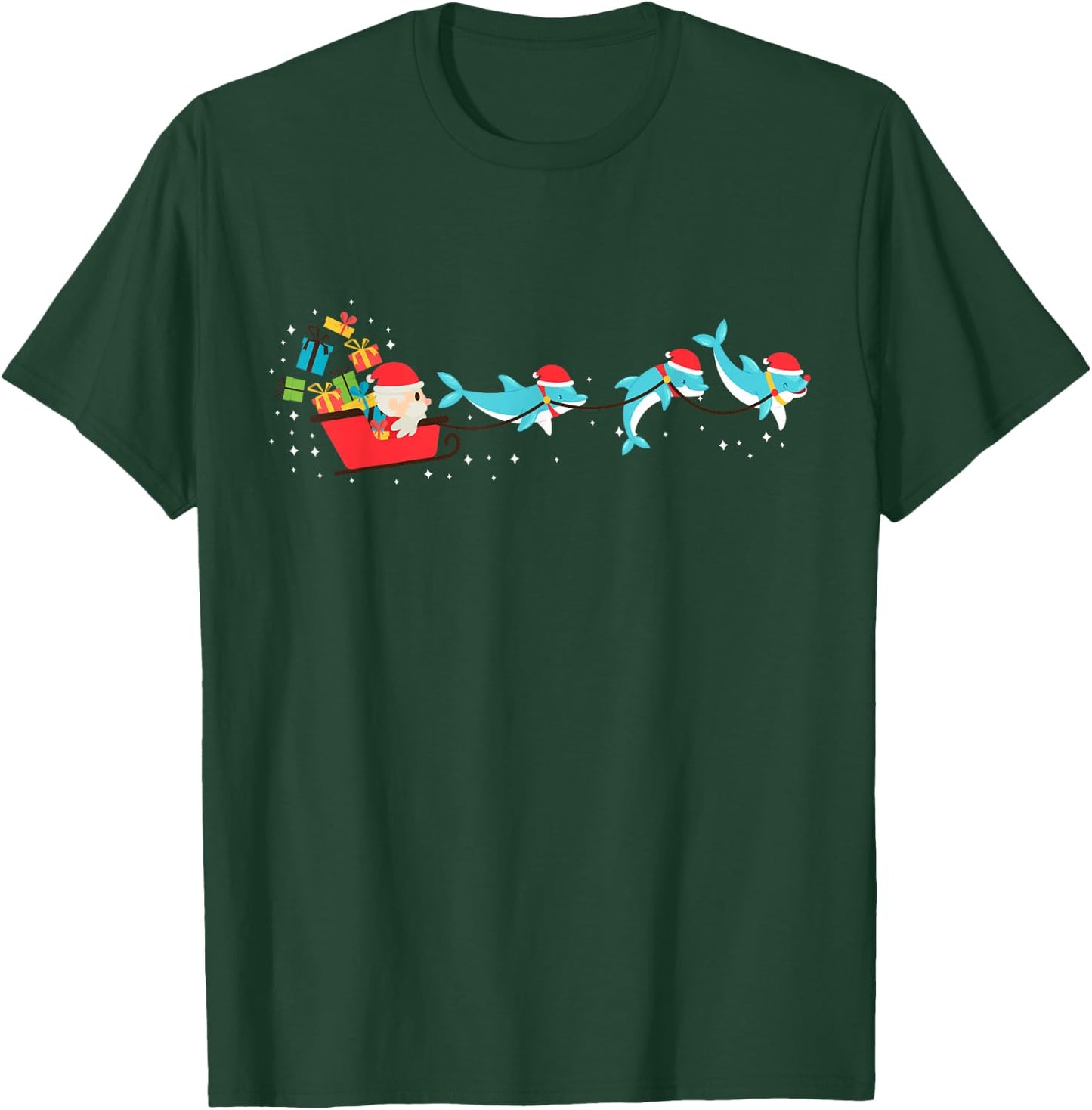Dolphin Christmas Santa Sleigh T-Shirt - T-Shirt | Forest